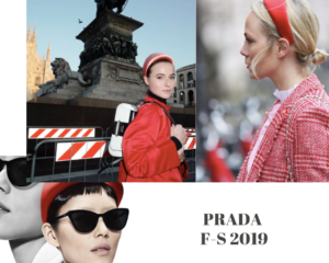 Eine Collage dem Haarreif von Prada