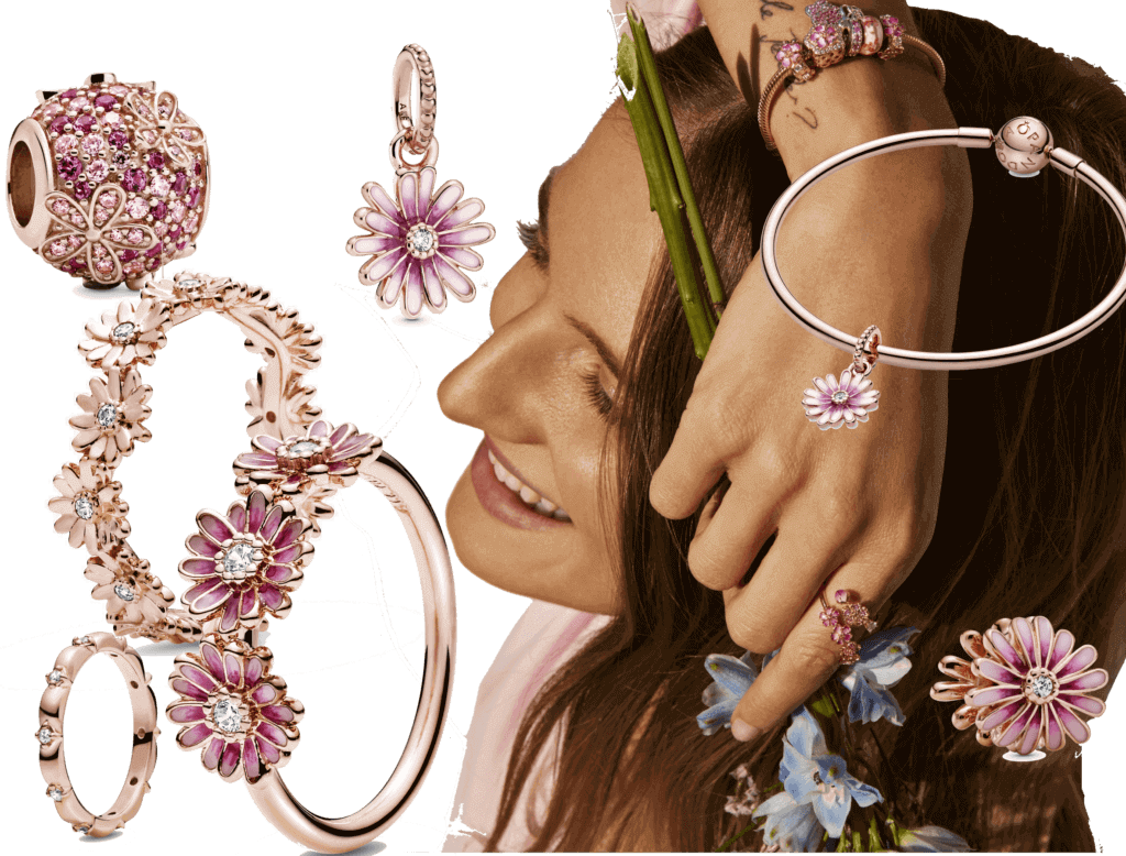 Fashion News mit Pandora Garden Collection roségold mit vergoldeten Gänseblumen und Zirconia Steinen