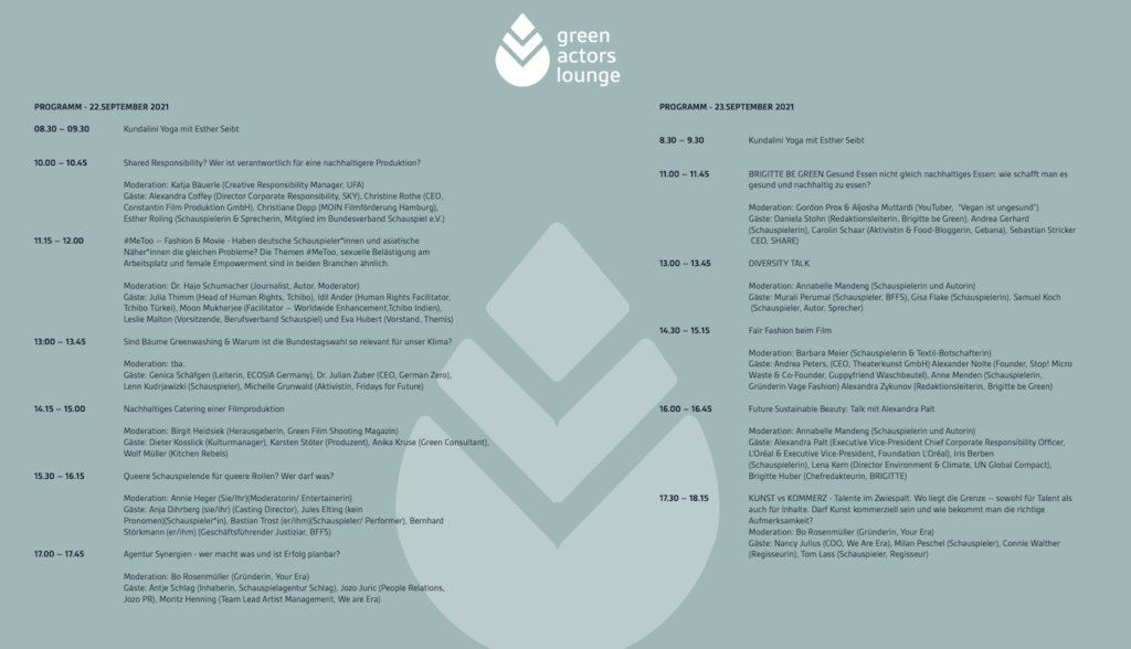 Das Programm der Green Actors Lounge in Berlin.