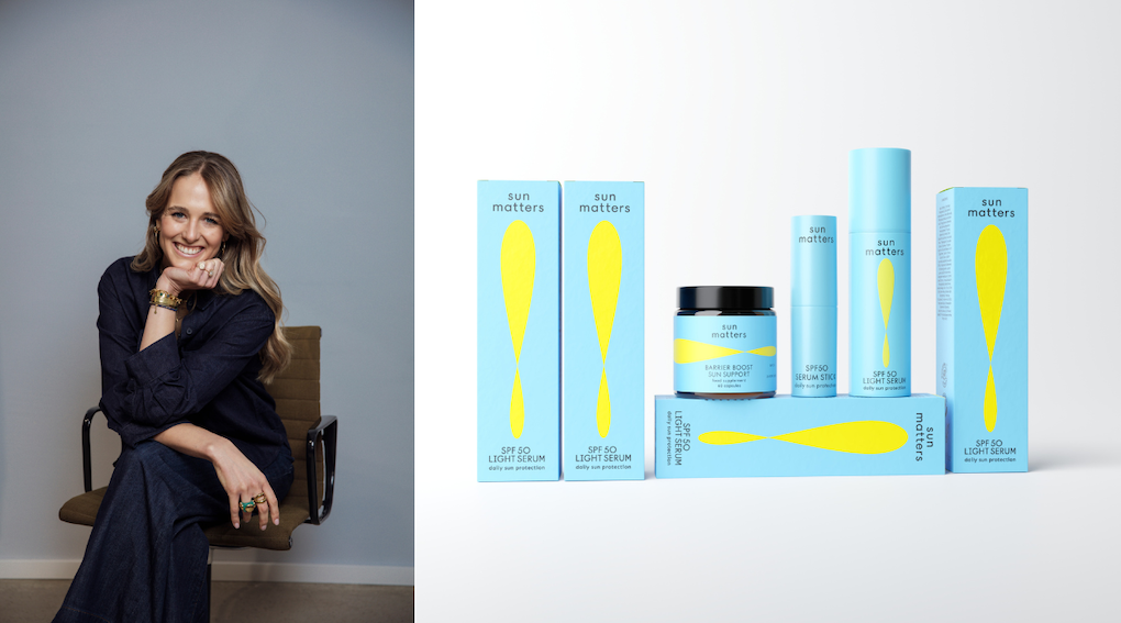 Die Gründerin der Sonnencreme Marke Sun Matters mit ihren Produkten